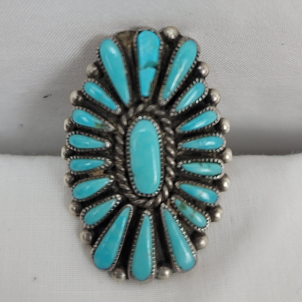 Vintage Cocktail Tourquose Silver Ring Indian Jewelry Large